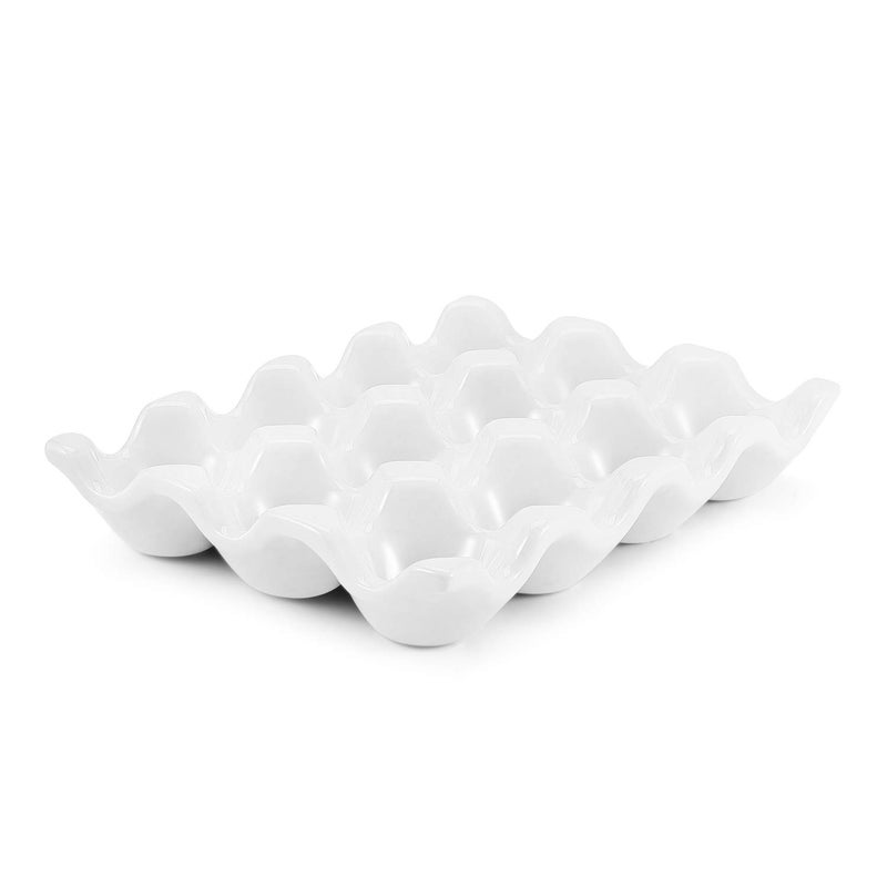 Flexzion 12 Eggs Ceramic Egg Holder, 12 Porcelain Egg Tray Storage Box, Non-Slip Egg Plate, Egg Holder, Egg Carrier Egg Box for Home, Kitchen, Fridge, Restaurant, White - Image 1